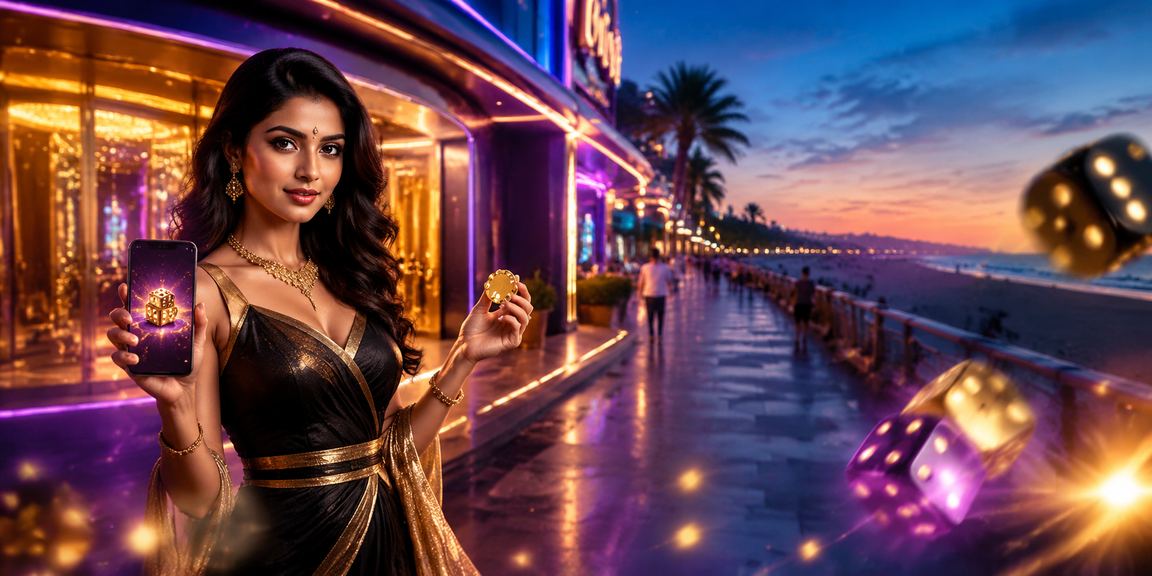 Chennai Marina Beach neon lights reflecting on nighttime dice game table