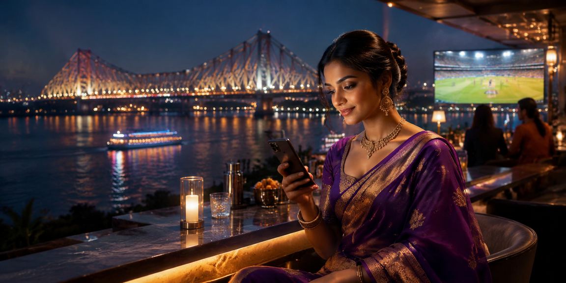 Howrah Bridge in Kolkata with cricket betting imagery