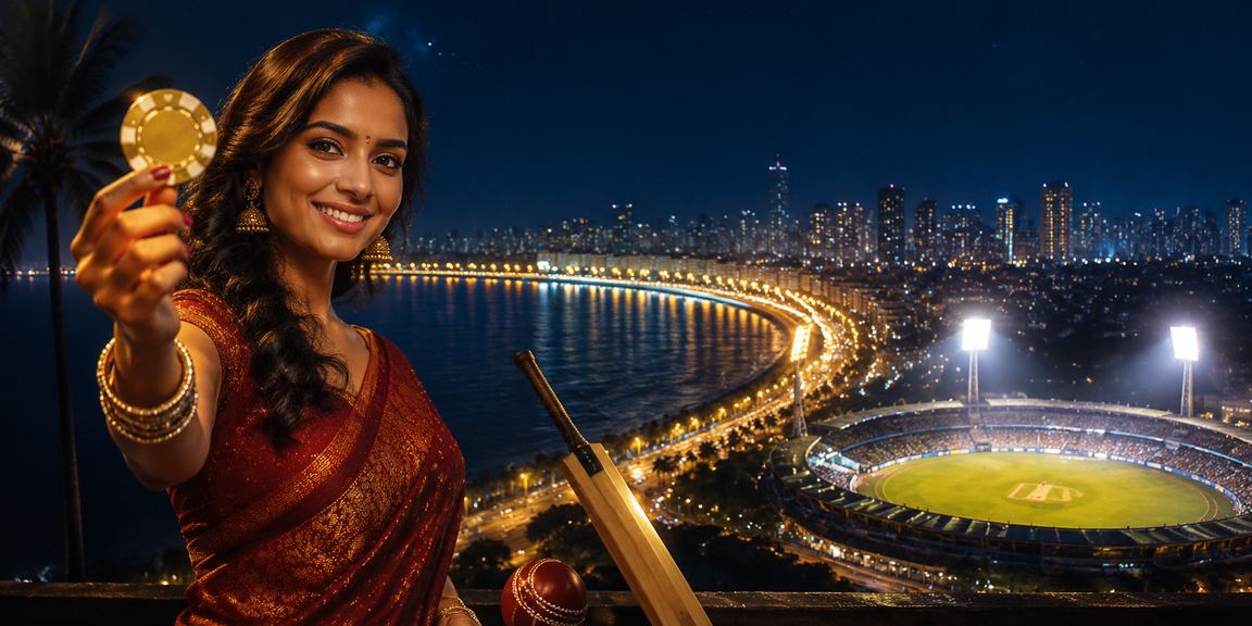 Marine Drive with Mumbai city lights and cricket fans