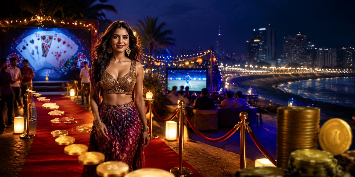 Night market near Marine Drive Mumbai showing cricket fans on mobile betting app